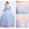 New fashion 2017 elegant light blue ball gown sweet evening dress party gowns with long sleeve